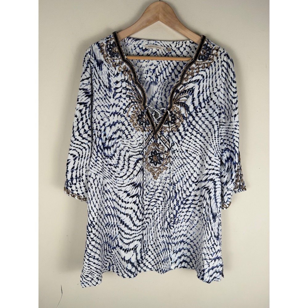 Soft Surroundings South Beach Tunic Beaded 100% Rayon V-Neck $120 Retail EUC